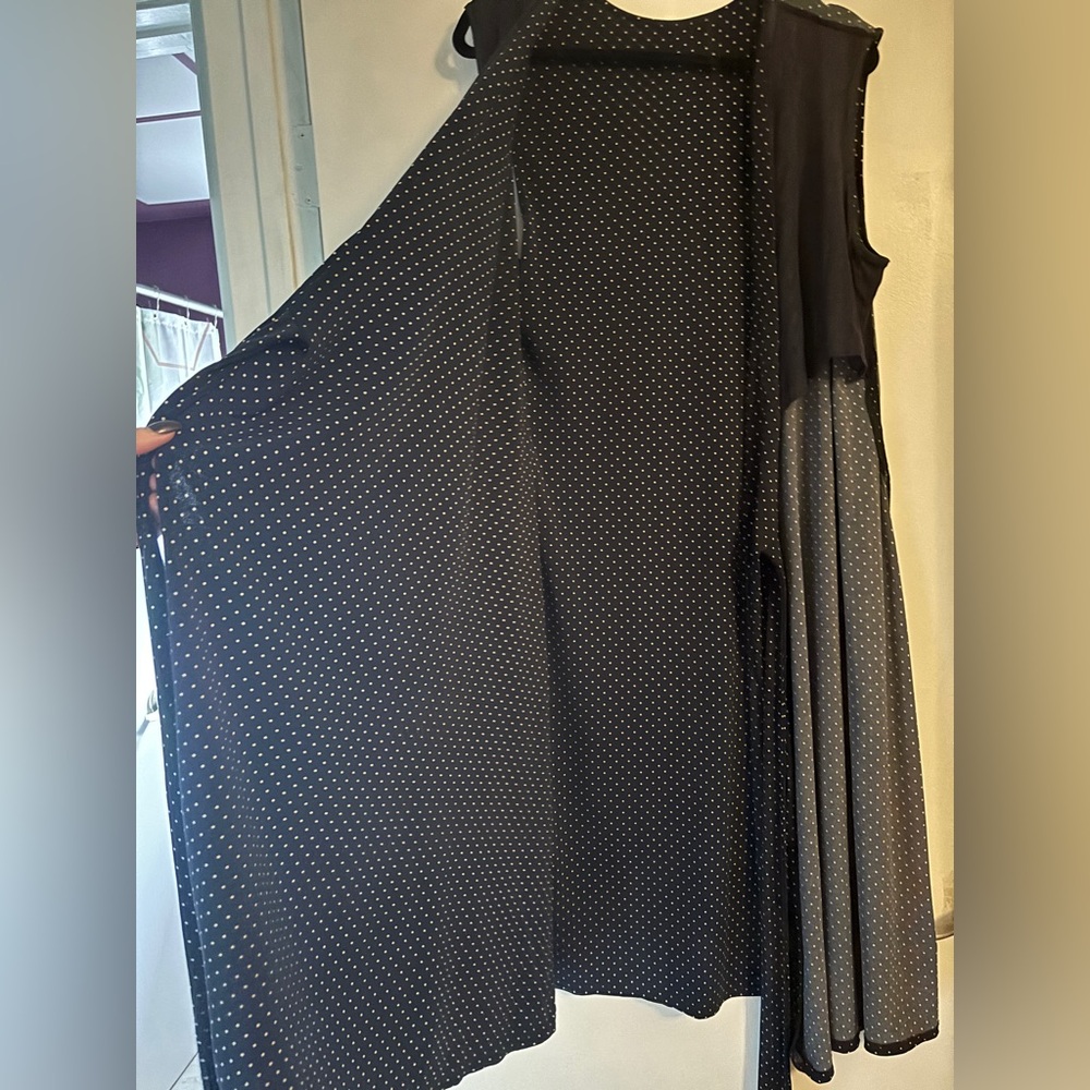Vintage Navy Shadow Polka Dot Dress 12-14+ Wraparound - Picture 15 of 15